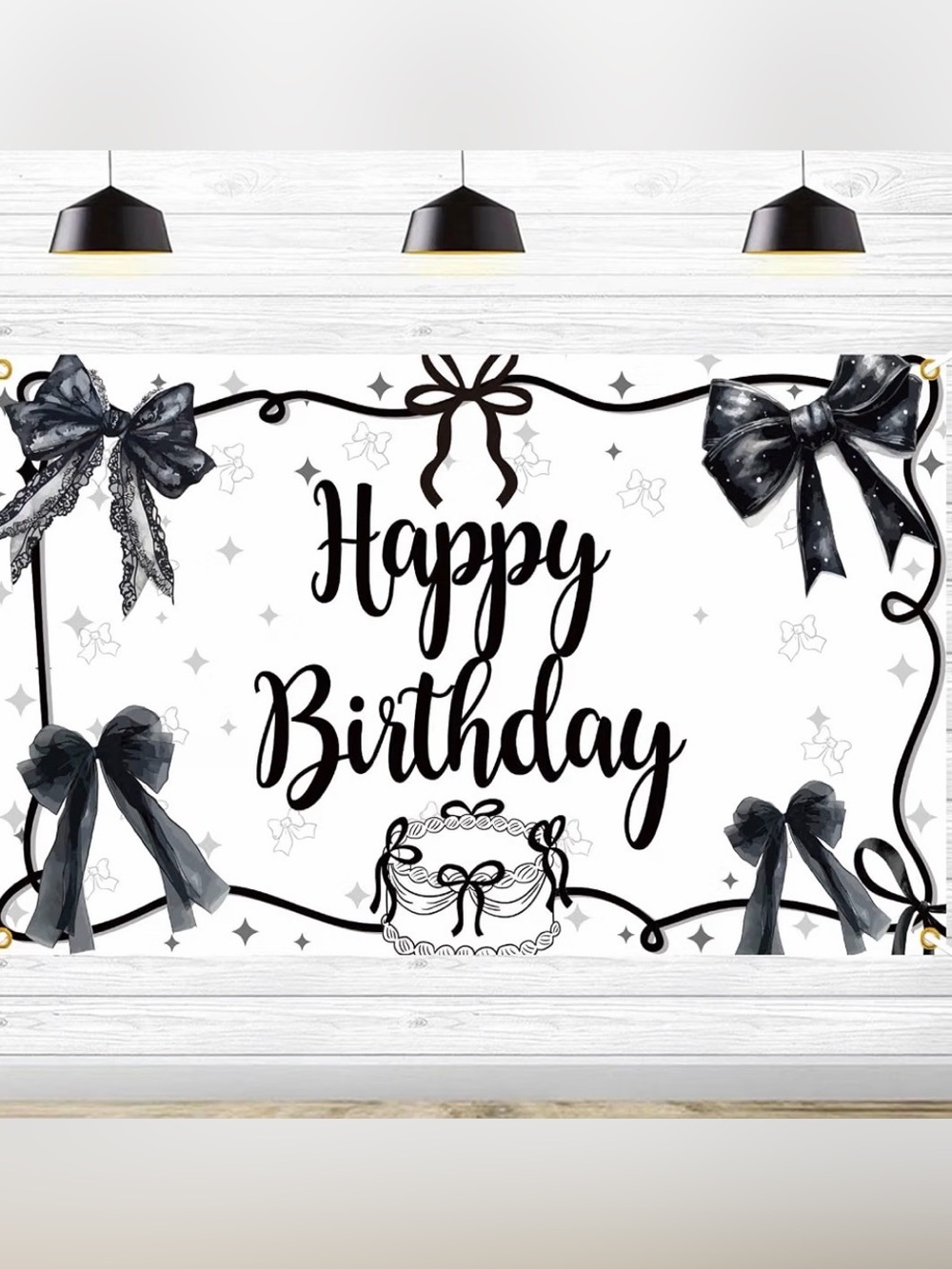 Happy Birthday Black Bow Coquette Girl Wall BannerDecorative Photo Backdrop